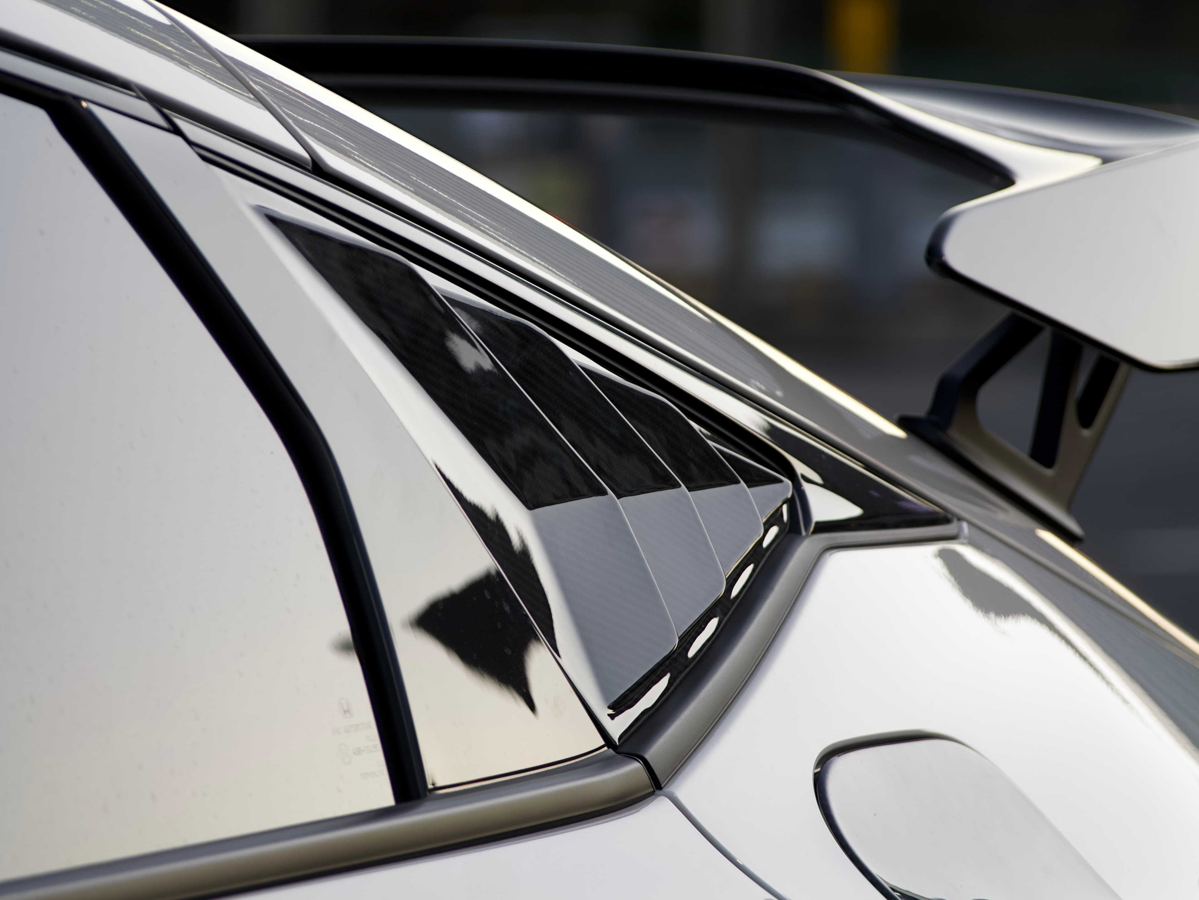 リアクォーターパネルとカーボンルーバー